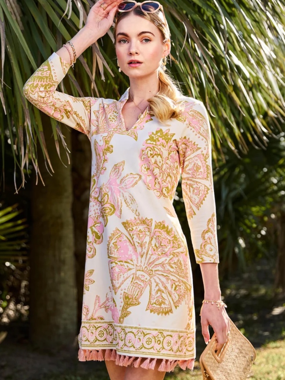 Spartina 449 kit jersey mini dress Castillo Jacobean cream cotton size large